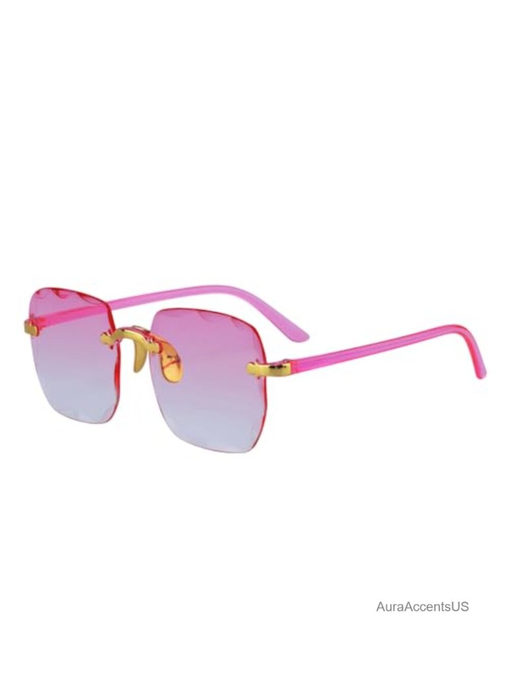 Unisex Rimless Rectangular Sunglasses UV400 Wavy Border Metal Nose Pads
